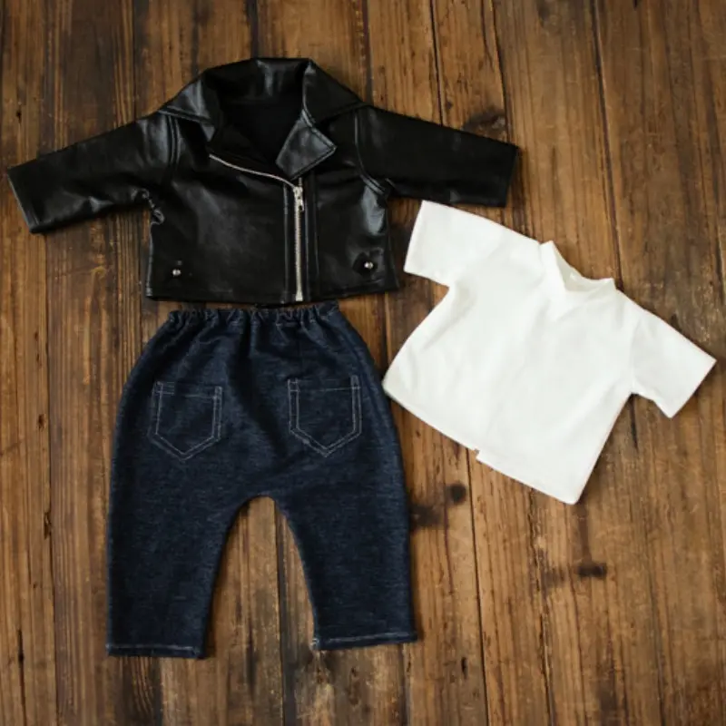 Baby Boy Cool Leather Outfit Set - Newborn Photography Costume - Image 4